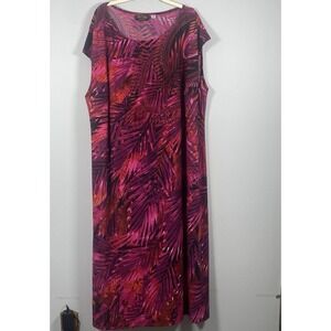 Bob Mackie Wearable Art Pink Black Tropical Print Travel Maxi Dress Women's 2X P